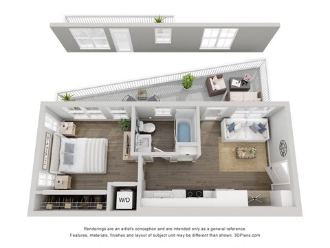 Floor plan for 1 bed, 1 bath, 518 sqft