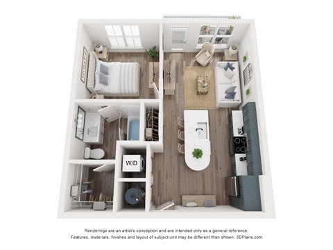 Floor plan for 1 bed, 1 bath, 644 sqft