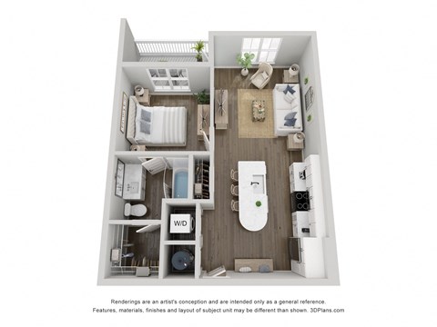 Floor plan for 1 bed, 1 bath, 693 sqft