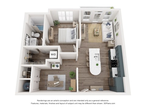 Floor plan for 1 bed, 1 bath, 776 sqft