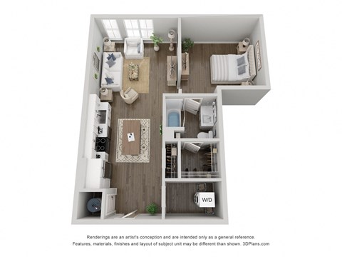 Floor plan for 1 bed, 1 bath, 819 sqft