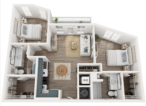 Floor plan for 2 beds, 2 baths, 954 sqft