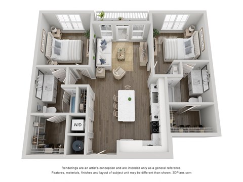Floor plan for 2 beds, 2 baths, 1006 sqft