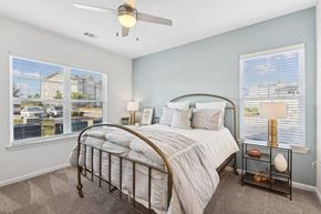 Holly Springs apartment for rent - a bedroom with a large bed and two windows
