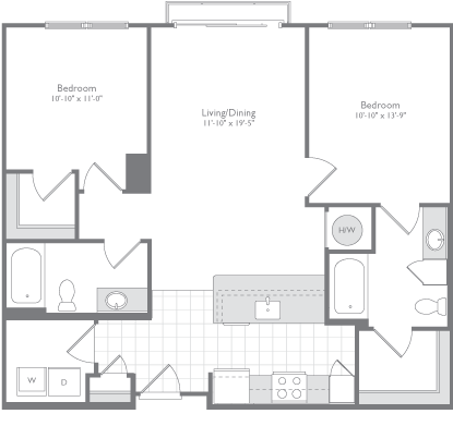 Floor plan for 2 beds, 2 baths, 1058 sqft