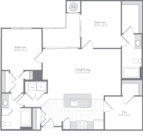 Floor plan for 2 beds, 2 baths, 1221 sqft
