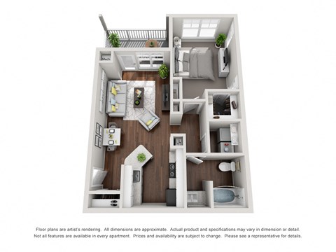 Floor plan for 1 bed, 1 bath, 667 sqft
