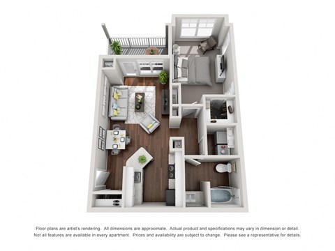 Floor plan for 1 bed, 1 bath, 687 sqft