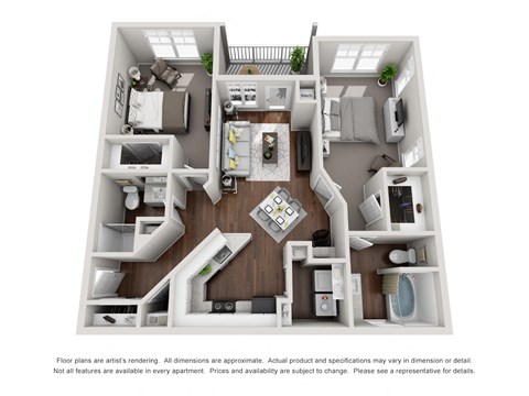 Floor plan for 2 beds, 2 baths, 971 sqft