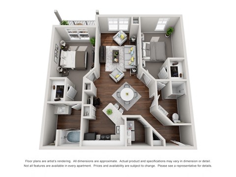 Floor plan for 2 beds, 2 baths, 1101 sqft
