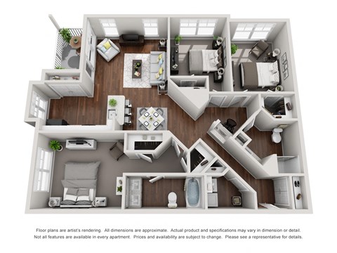 Floor plan for 3 beds, 2 baths, 1337 sqft