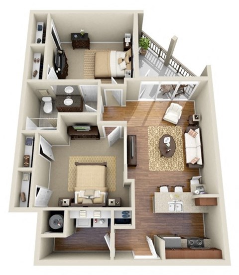 Floor plan for 1 bed, 1 bath, 880 sqft