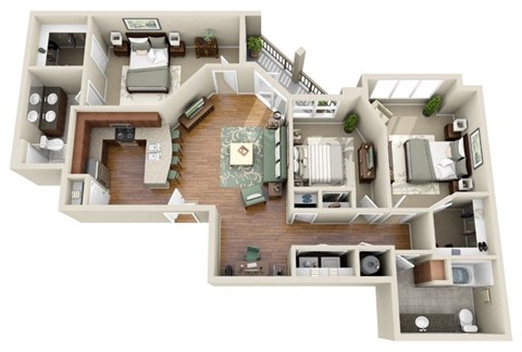 Floor plan for 3 beds, 2 baths, 1295 sqft