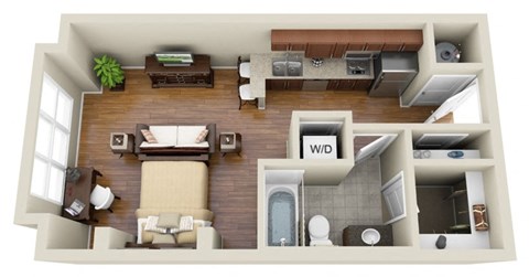 Floor plan for studio, 1 bath, 435 sqft