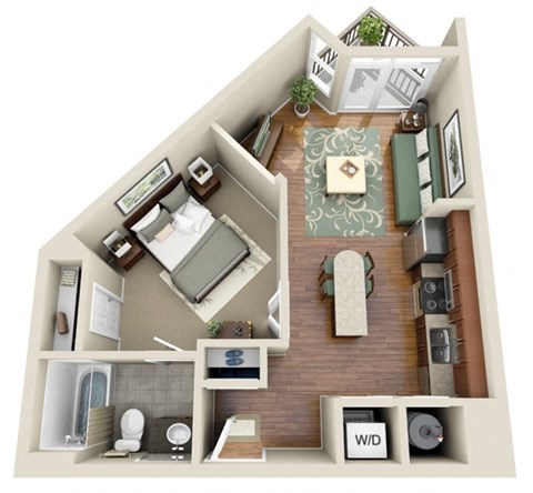 Floor plan for studio, 1 bath, 535 sqft