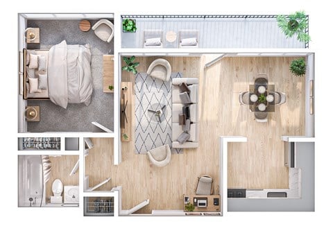Floor plan for 1 bed, 1 bath, 612 sqft