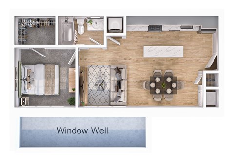 Floor plan for 1 bed, 1 bath, 680 sqft