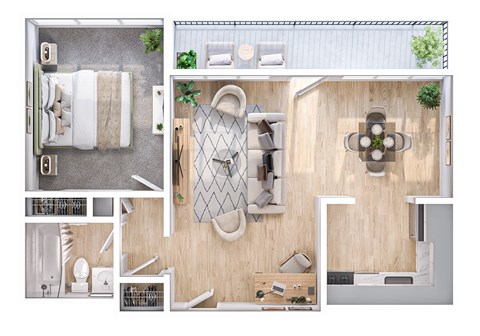 Floor plan for 1 bed, 1 bath, 690 sqft