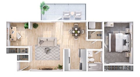 Floor plan for 1 bed, 1 bath, 708 sqft