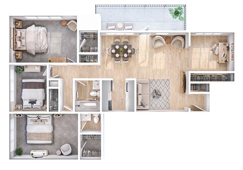 Floor plan for 3 beds, 1.5 baths, 1000 sqft