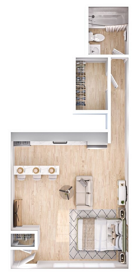 Floor plan for studio, 1 bath, 368 sqft