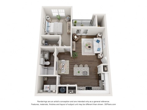 Floor plan for 1 bed, 1 bath, 777 sqft