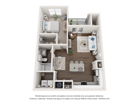 Floor plan for 1 bed, 1 bath, 789 sqft