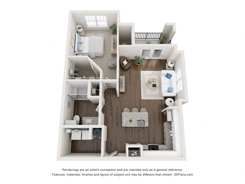 Floor plan for 1 bed, 1 bath, 795 sqft