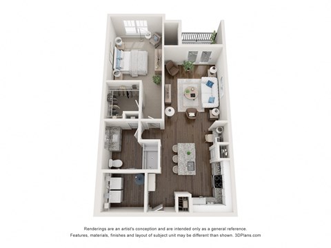 Floor plan for 1 bed, 1 bath, 859 sqft
