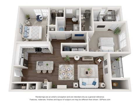 Floor plan for 2 beds, 2 baths, 1087 sqft