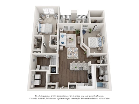 Floor plan for 2 beds, 2 baths, 1212 sqft