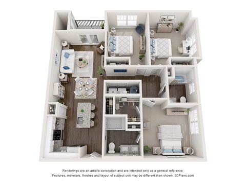 Floor plan for 3 beds, 2 baths, 1315 sqft