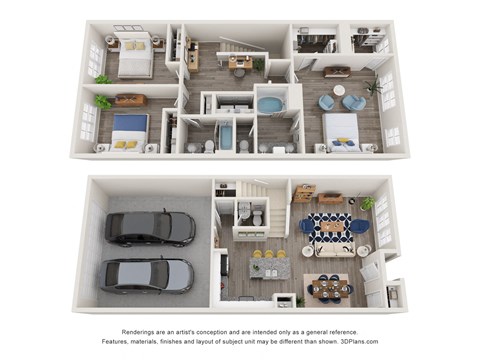Floor plan for 3 beds, 2.5 baths, 1682 sqft