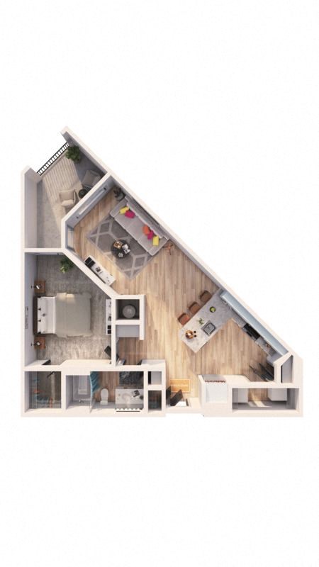 Floor plan for 1 bed, 1 bath, 800 sqft
