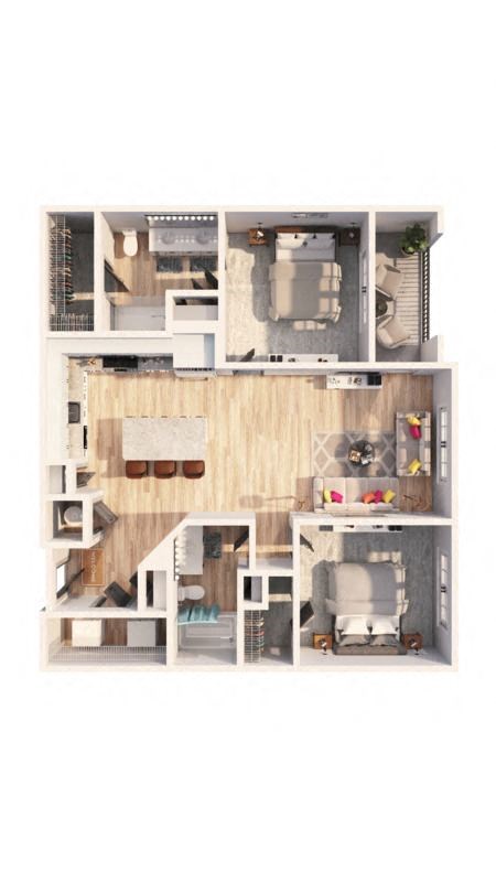 Floor plan for 2 beds, 2 baths, 1078 sqft