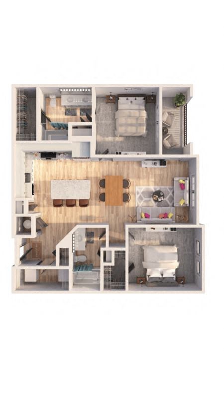 Floor plan for 2 beds, 2 baths, 1089 sqft
