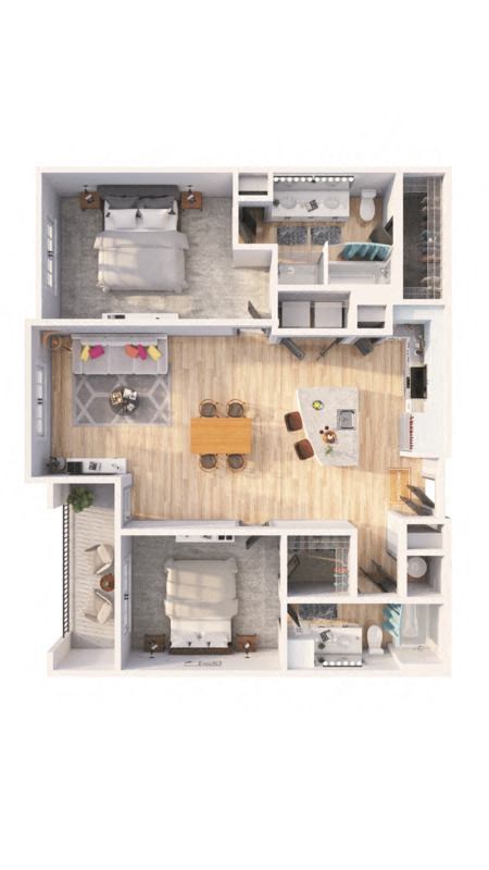 Floor plan for 2 beds, 2 baths, 1184 sqft