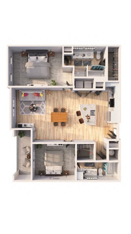 Floor plan for 2 beds, 2 baths, 1211 sqft