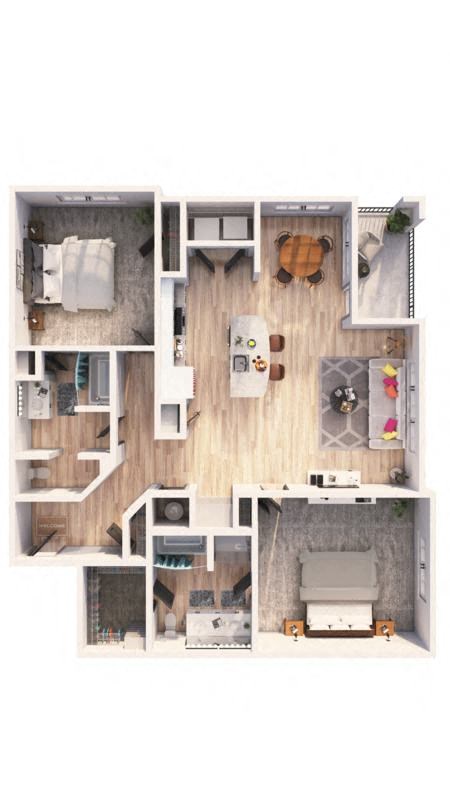 Floor plan for 2 beds, 2 baths, 1435 sqft