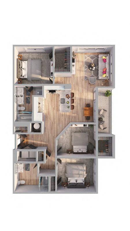 Floor plan for 3 beds, 2 baths, 1360 sqft