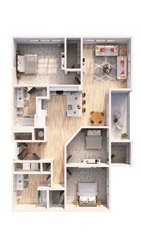 Floor plan for 3 beds, 2 baths, 1367 sqft