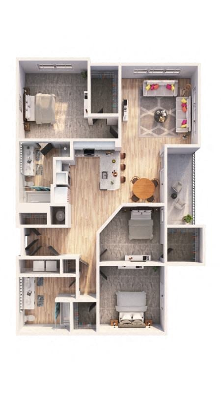 Floor plan for 3 beds, 2 baths, 1380 sqft