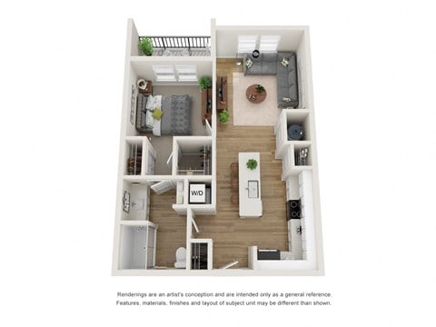 Floor plan for 1 bed, 1 bath, 716 sqft