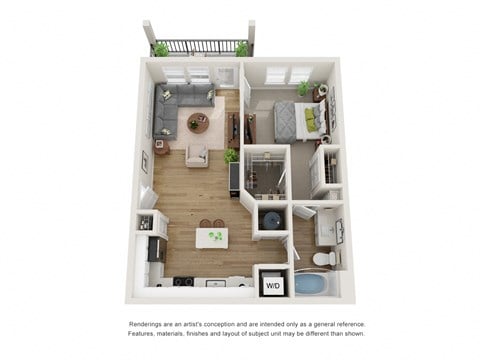 Floor plan for 1 bed, 1 bath, 749 sqft