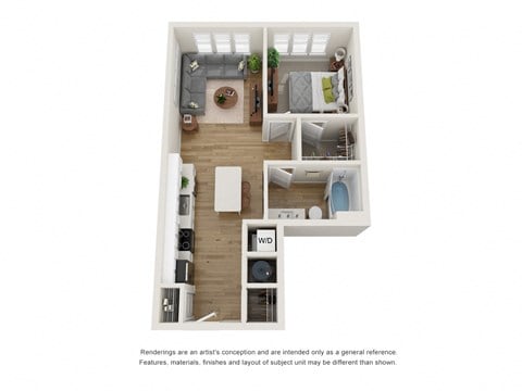 Floor plan for 1 bed, 1 bath, 789 sqft