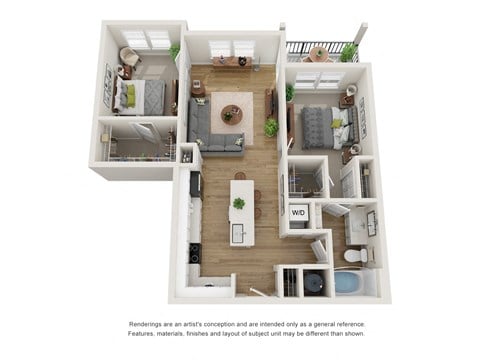 Floor plan for 2 beds, 1 bath, 976 sqft