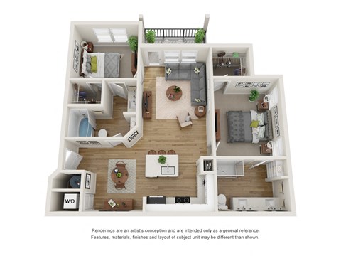 Floor plan for 2 beds, 2 baths, 1184 sqft
