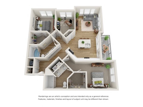 Floor plan for 2 beds, 2 baths, 1243 sqft