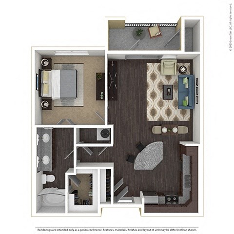 Floor plan for 1 bed, 1 bath, 809 sqft
