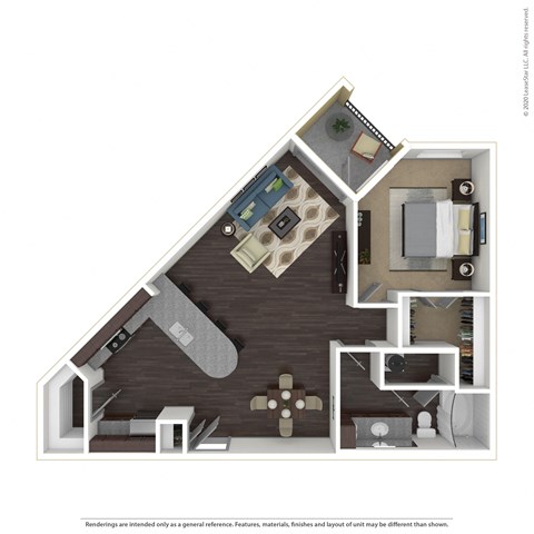 Floor plan for 1 bed, 1 bath, 827 sqft